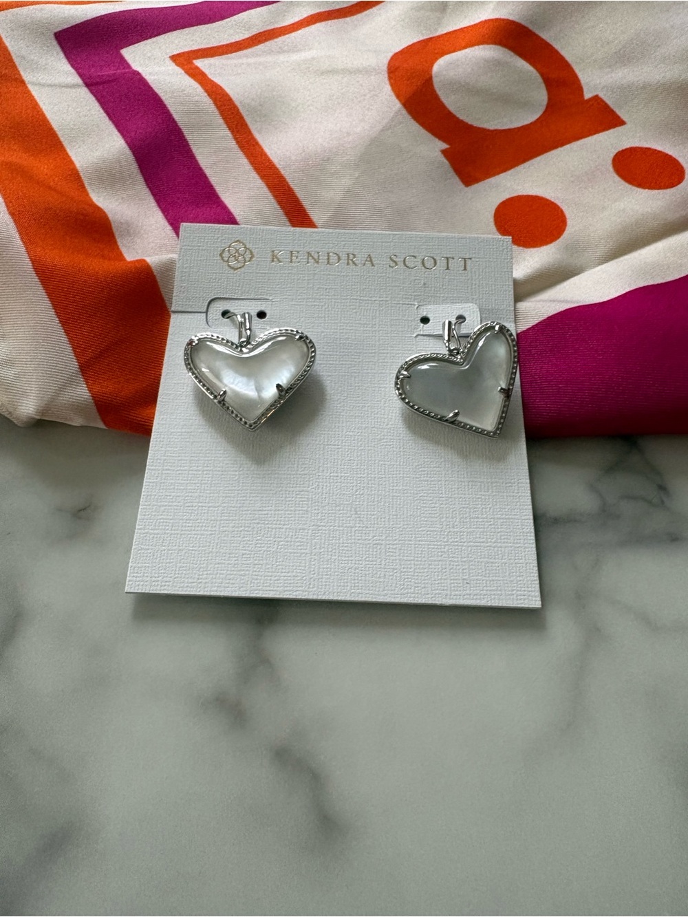 Kendra Scott Silver-Tone Heart Drop Earrings with Mother of Pearl